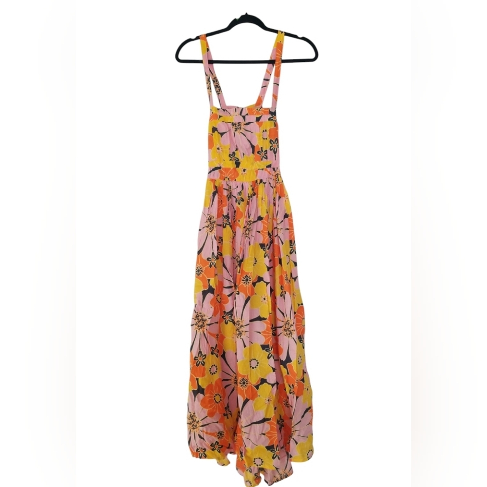 ASOS DESIGN Strappy Midi Sundress in Bold Yellow Orange Floral Size 4